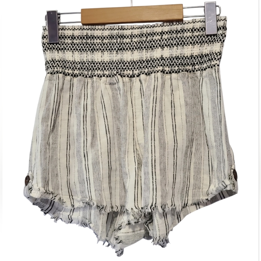 Rewash Women’s Smocked High Waist Linen Blend Striped Shorts – Size L